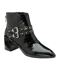 Black-Croc Ruby Patent Heeled Ankle Boots | Ravel