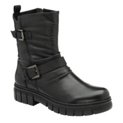 Black Leather Navan Zip-Up Mid-Calf Boots | Ravel