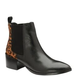 Black/Leopard Saxman Leather Heeled Ankle Boots | Ravel