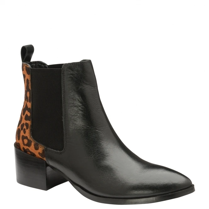 Black/Leopard Saxman Leather Heeled Ankle Boots | Ravel 3 Black/Leopard Saxman Leather Heeled Ankle Boots | Ravel