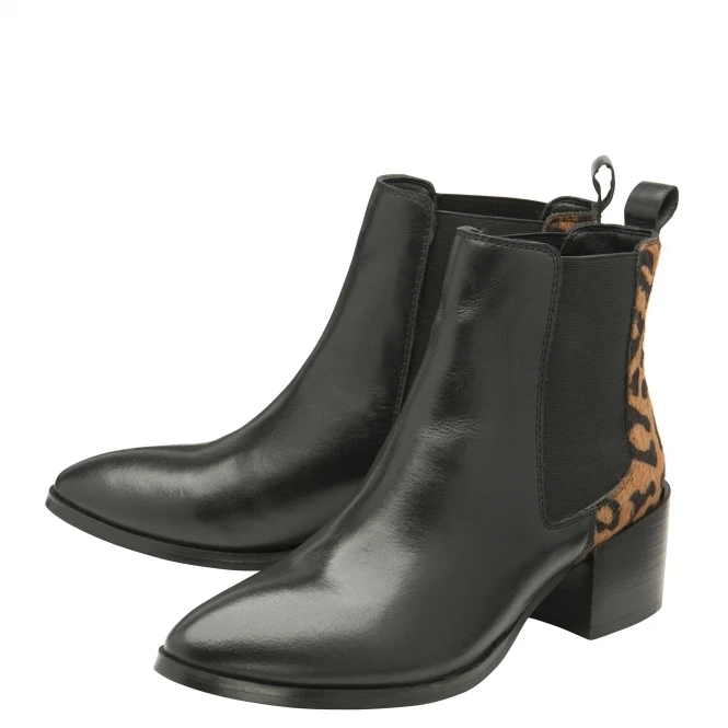 Black/Leopard Saxman Leather Heeled Ankle Boots | Ravel 4 Black/Leopard Saxman Leather Heeled Ankle Boots | Ravel - Image 2