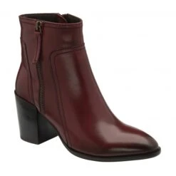 Dark Red Leather Fossa Heeled Ankle Boots | Ravel