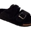 Ladies Ella Black Jessica Double Buckle Fleece Lined Mule Slipper -Shoes Sale Store f01473a