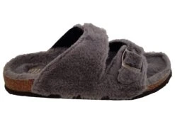 Ladies Ella Grey Jessica Double Buckle Fleece Lined Mule Slipper