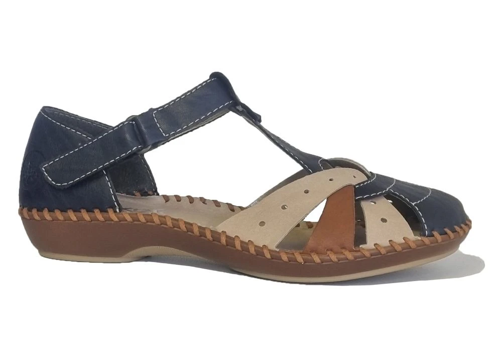 Rieker Ladies Fastening Strap Blue/ Brown Comfort Summer Sandals 3 Rieker Ladies Fastening Strap Blue/ Brown Comfort Summer Sandals