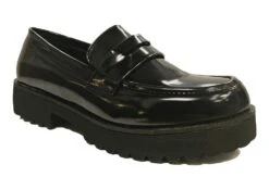 Truffle Patent Chunky Loafers Womens Slip On Chunky Shoes Size 3 4 5 6 7 8 Black
