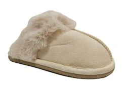 Ladies Faux Fur Slippers Womens Slip On Christmas Slippers Size 3 4 5 6 7 8 Cream