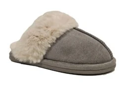 Ladies Faux Fur Slippers Womens Slip On Christmas Slippers Size 3 4 5 6 7 8 Grey