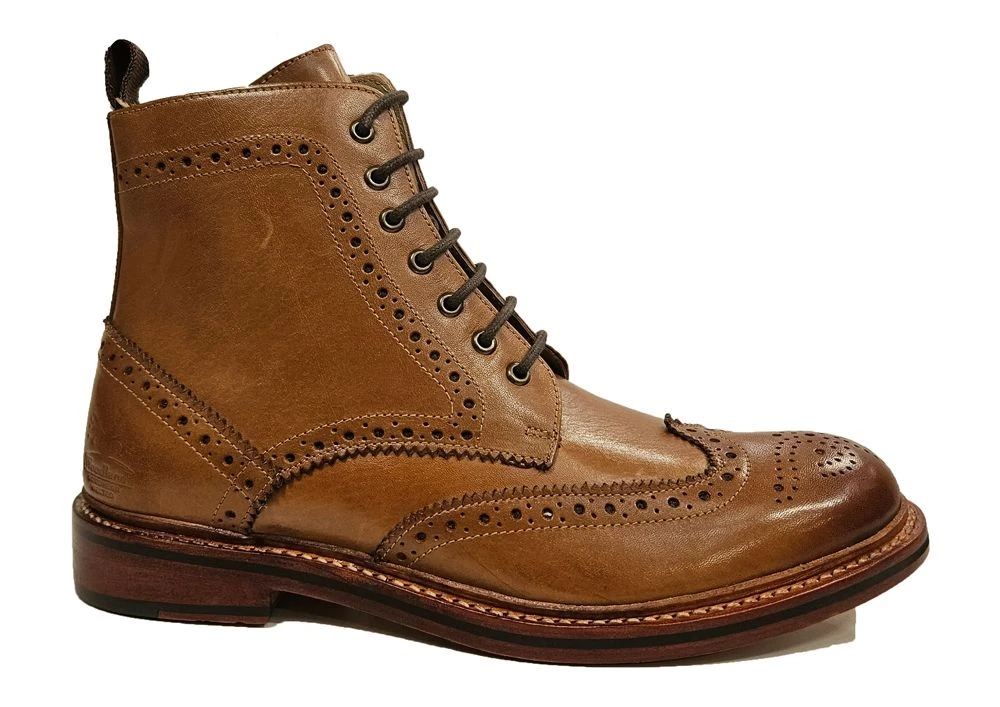 Mens Brogue Boots Mens Leather Smart Ankle Boots Size 7 8 9 10 11 12 Tan 4 Mens Brogue Boots Mens Leather Smart Ankle Boots Size 7 8 9 10 11 12 Tan - Image 2
