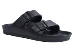 Mens Black EVA Double Buckle Slip On Sliders Sandals Mules Summer Shoes Size UK