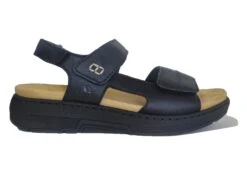 Rieker Ladies Antistress Fastening Strap Black Leather Comfort Summer Sandals -Shoes Sale Store l01715a2