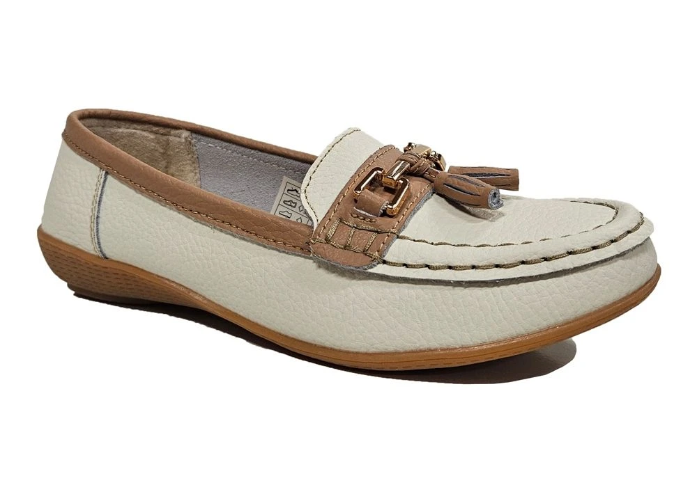 Womens Leather Wide Fit Comfort Tassel Loafers Flat Summer Shoes Size 3 4 5 6 7 8 White 4 Womens Leather Wide Fit Comfort Tassel Loafers Flat Summer Shoes Size 3 4 5 6 7 8 White - Image 2