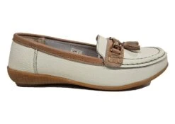 Womens Leather Wide Fit Comfort Tassel Loafers Flat Summer Shoes Size 3 4 5 6 7 8 White