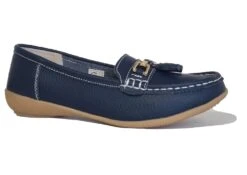 Ladies Navy Leather Tassel Loafers Slip On Nautical Boat Shoes Size 3 4 5 6 7 8