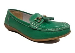 Womens Leather Wide Fit Comfort Tassel Loafers Flat Summer Shoes Size 3 4 5 6 7 8 Green