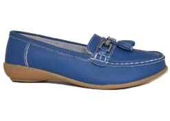 Ladies Real Leather Tassel Loafers Slip On Nautical Boat Shoes Size 3 4 5 6 7 8 Blue