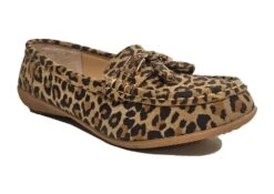 Womens Leather Wide Fit Comfort Tassel Loafers Flat Summer Shoes Size 3 4 5 6 7 8 Leopard