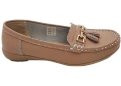 Ladies Real Leather Tassel Loafers Slip On Nautical Boat Shoes Size 3 4 5 6 7 8 Light Pink Nude
