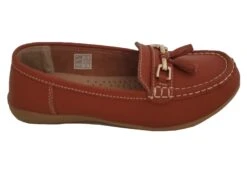 Ladies Real Leather Tassel Loafers Slip On Nautical Boat Shoes Size 3 4 5 6 7 8 Orange