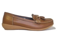 Womens Tan Leather Loafers Wide Fit Comfortable Shoes Size 3 4 5 6 7 8