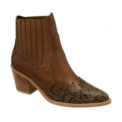 Tan & Snake-Print Leather Galmoy Heeled Ankle Boots | Ravel